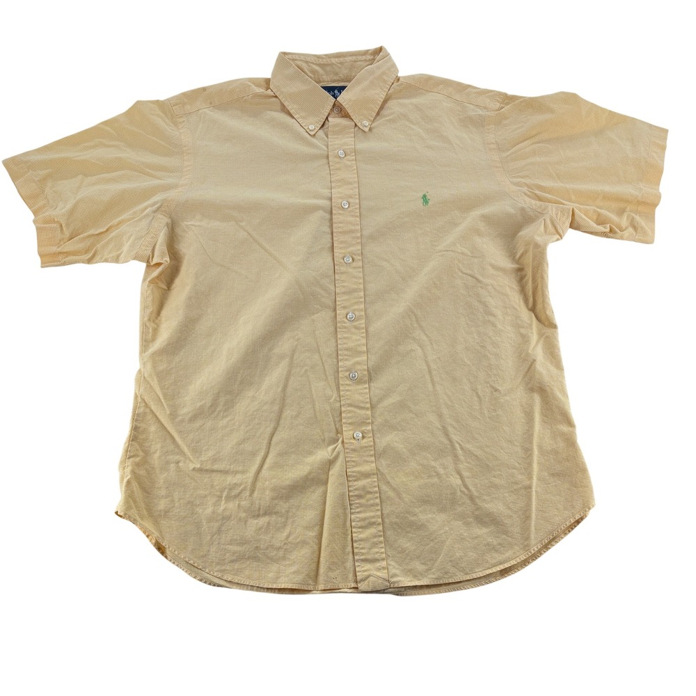 Ralph Lauren Button Down Shirt S Classic Fit Yellow Gingham Cotton Short Sleeve